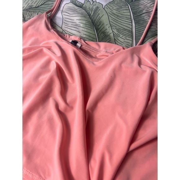 San Julian Light Peach Orange Ruffle Flounce Tank Top Bodysuit Sz Large Stretch - Picture 5 of 7
